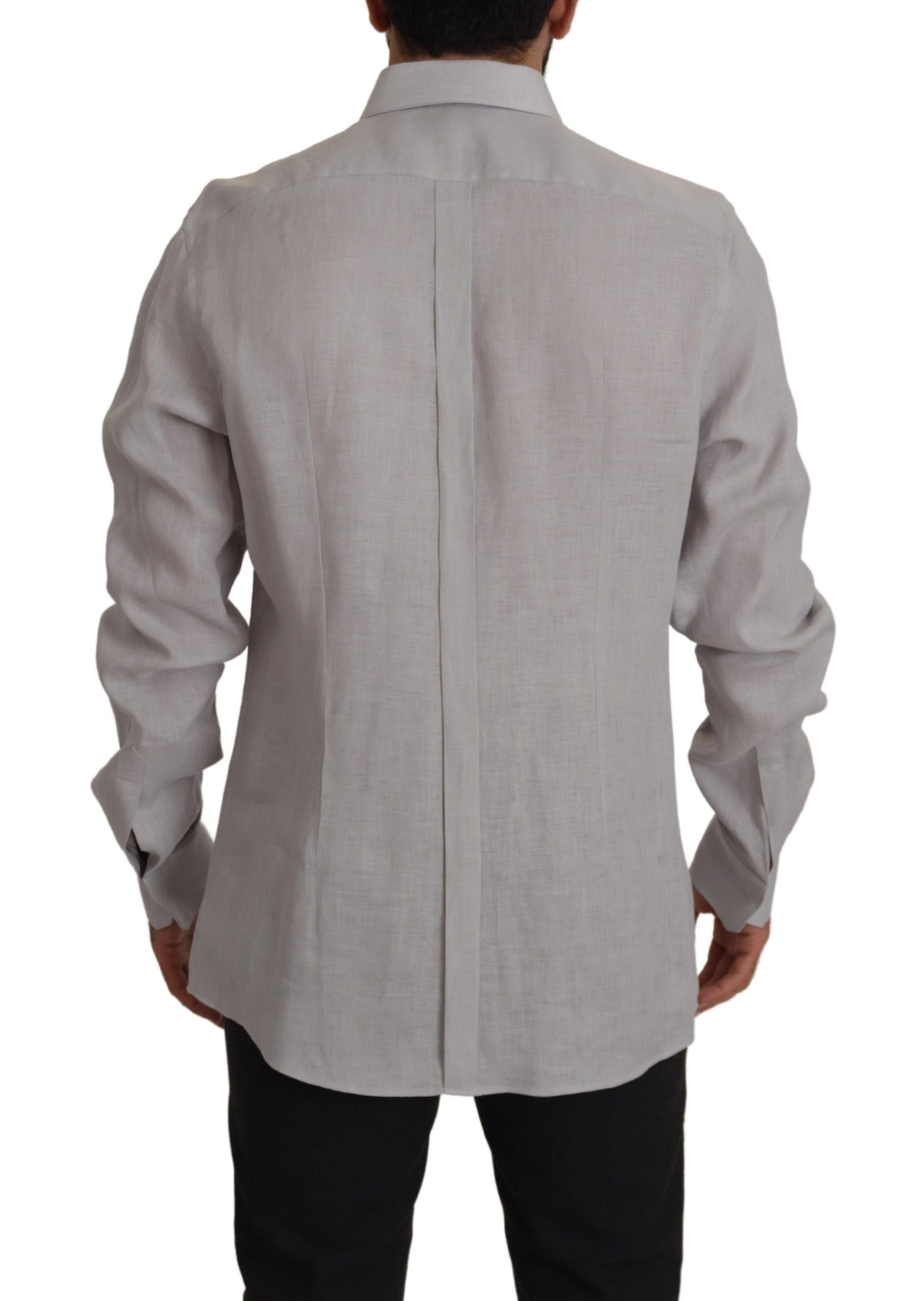 Dolce & Gabbana Elegantes graues Slim Fit Leinenhemd