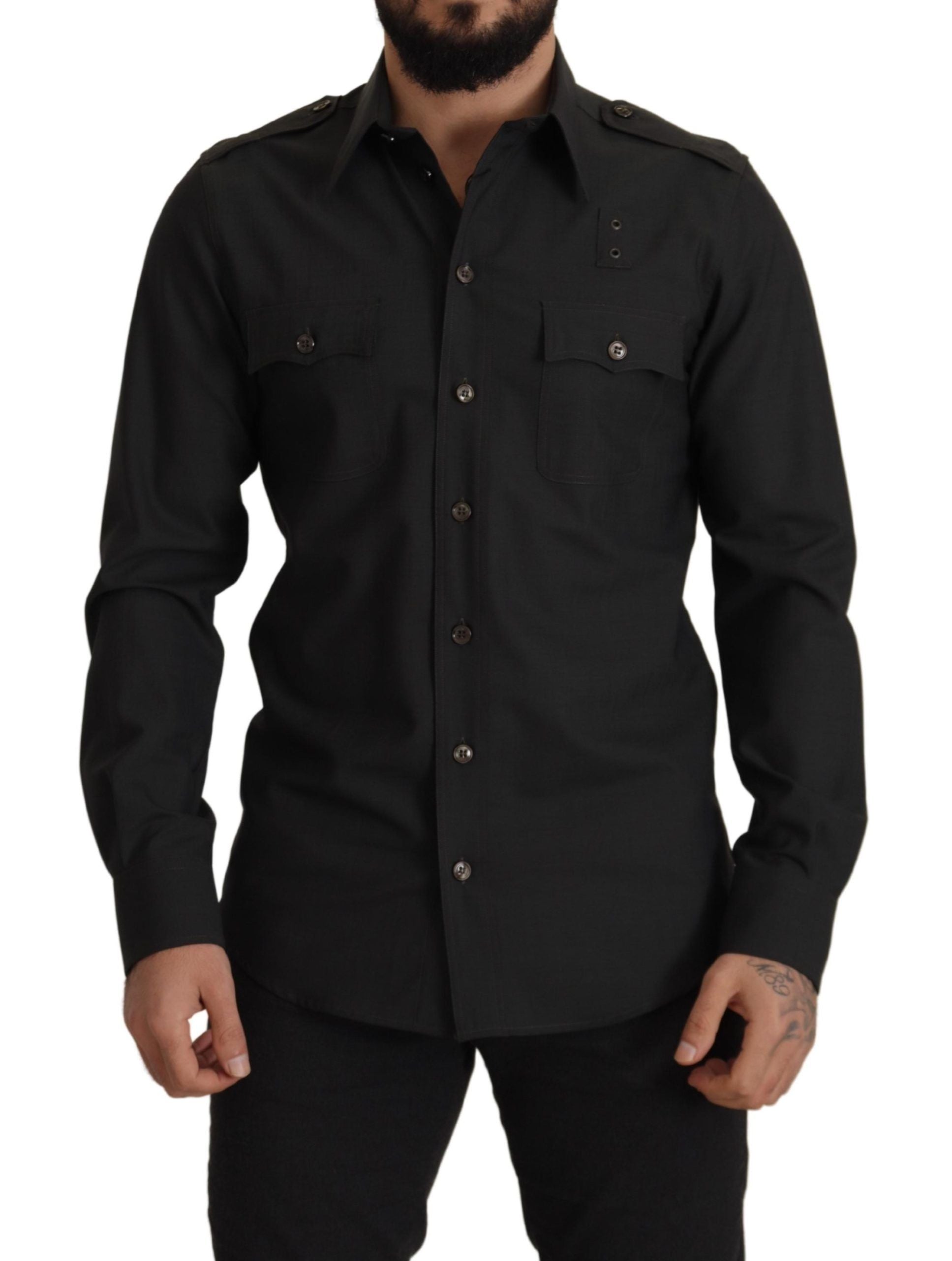 Dolce & Gabbana Elegantes Slim Fit-Hemd aus dunkelgrüner Baumwolle