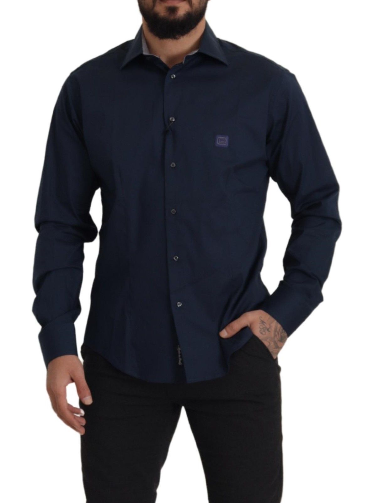 Roberto Cavalli – Marineblaues, elegantes Baumwollhemd