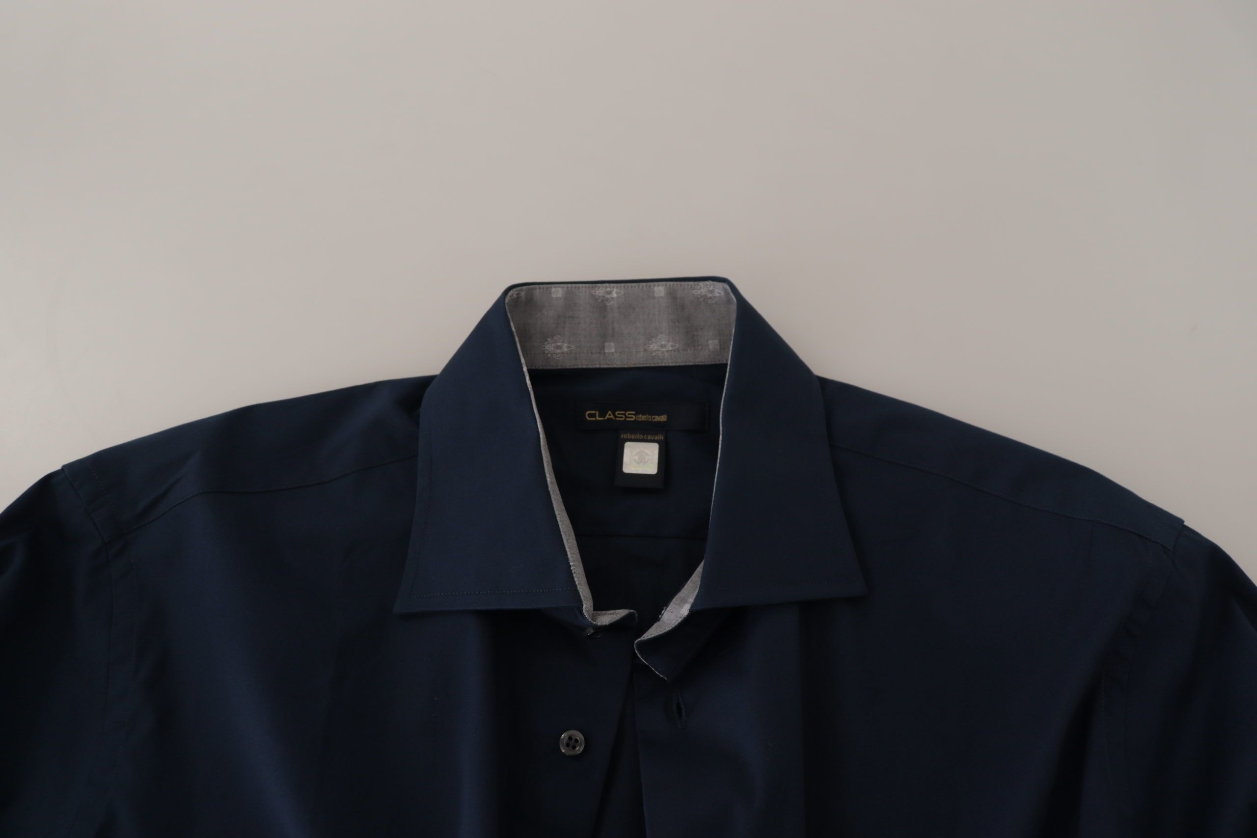 Roberto Cavalli – Marineblaues, elegantes Baumwollhemd