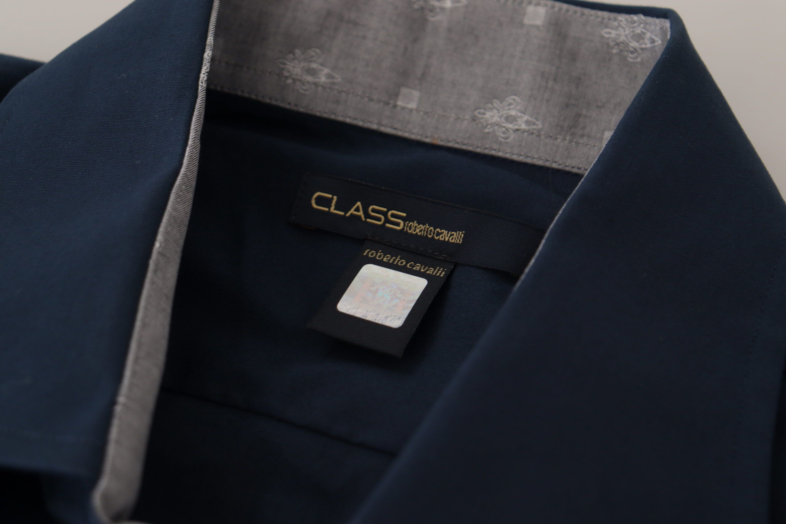 Roberto Cavalli – Marineblaues, elegantes Baumwollhemd