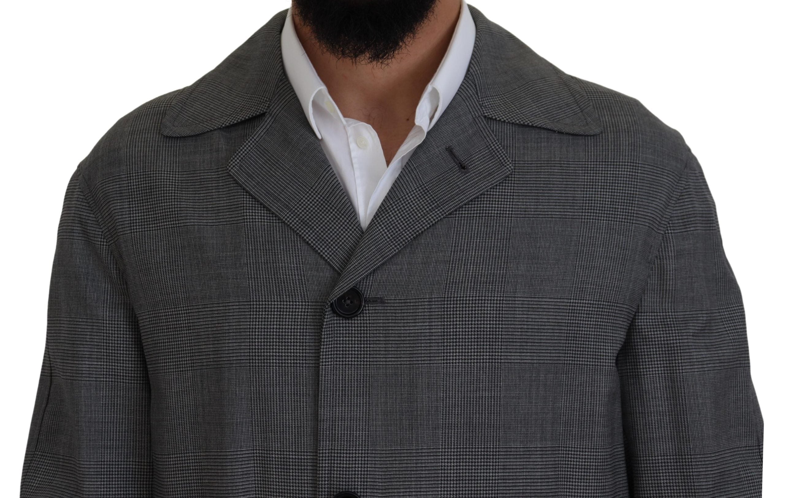 Dolce & Gabbana Eleganter grau karierter Trenchcoat