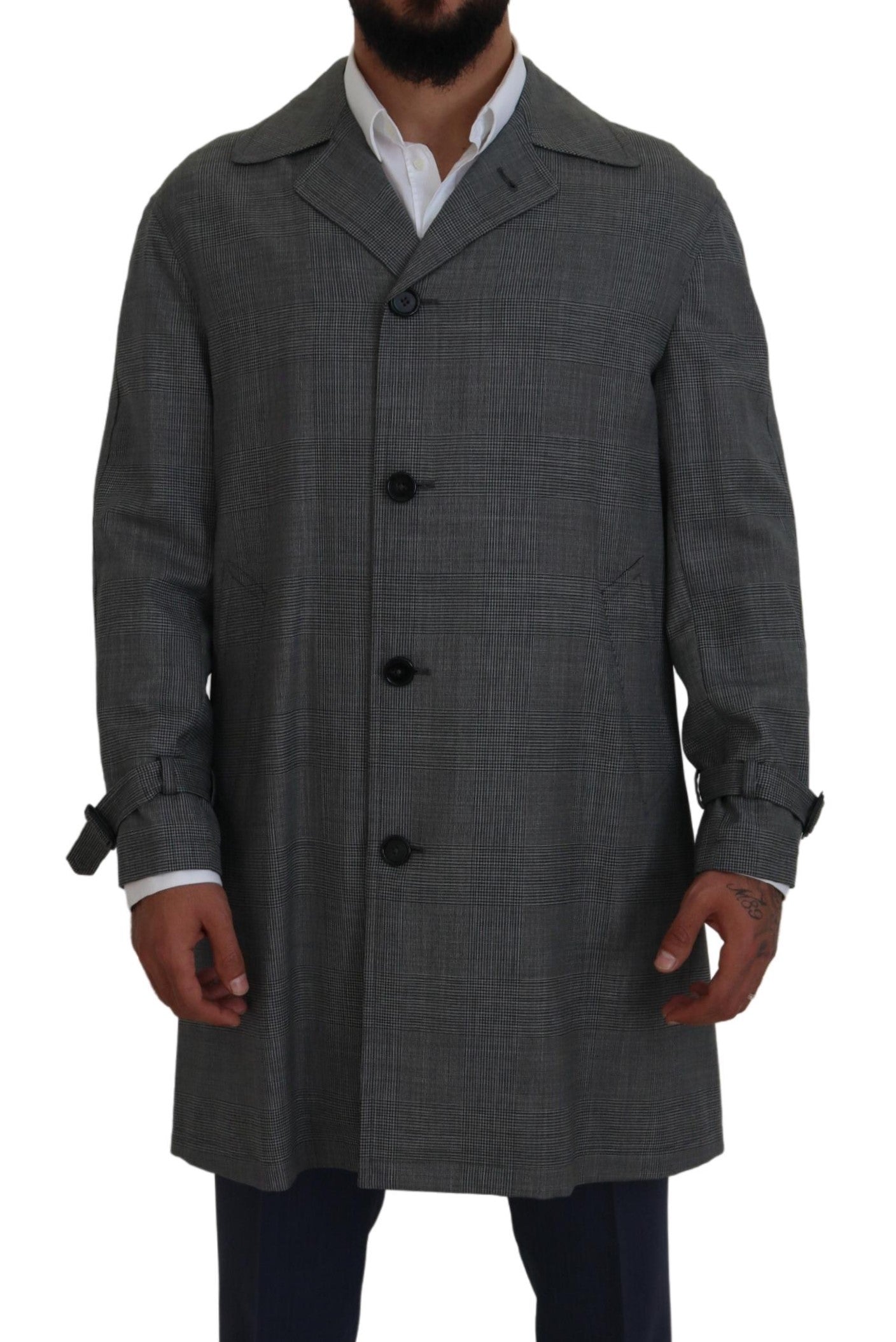 Dolce & Gabbana Eleganter grau karierter Trenchcoat