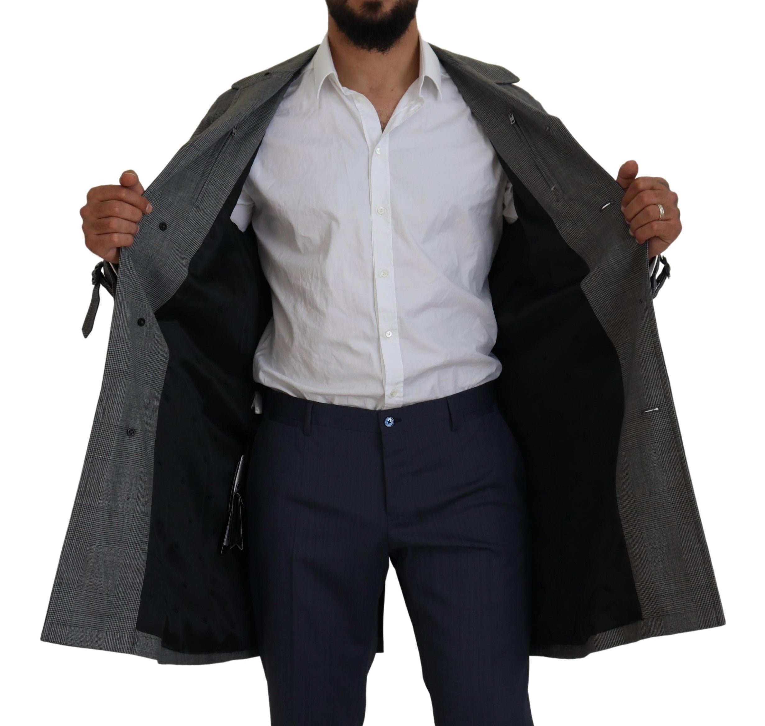 Dolce & Gabbana Eleganter grau karierter Trenchcoat