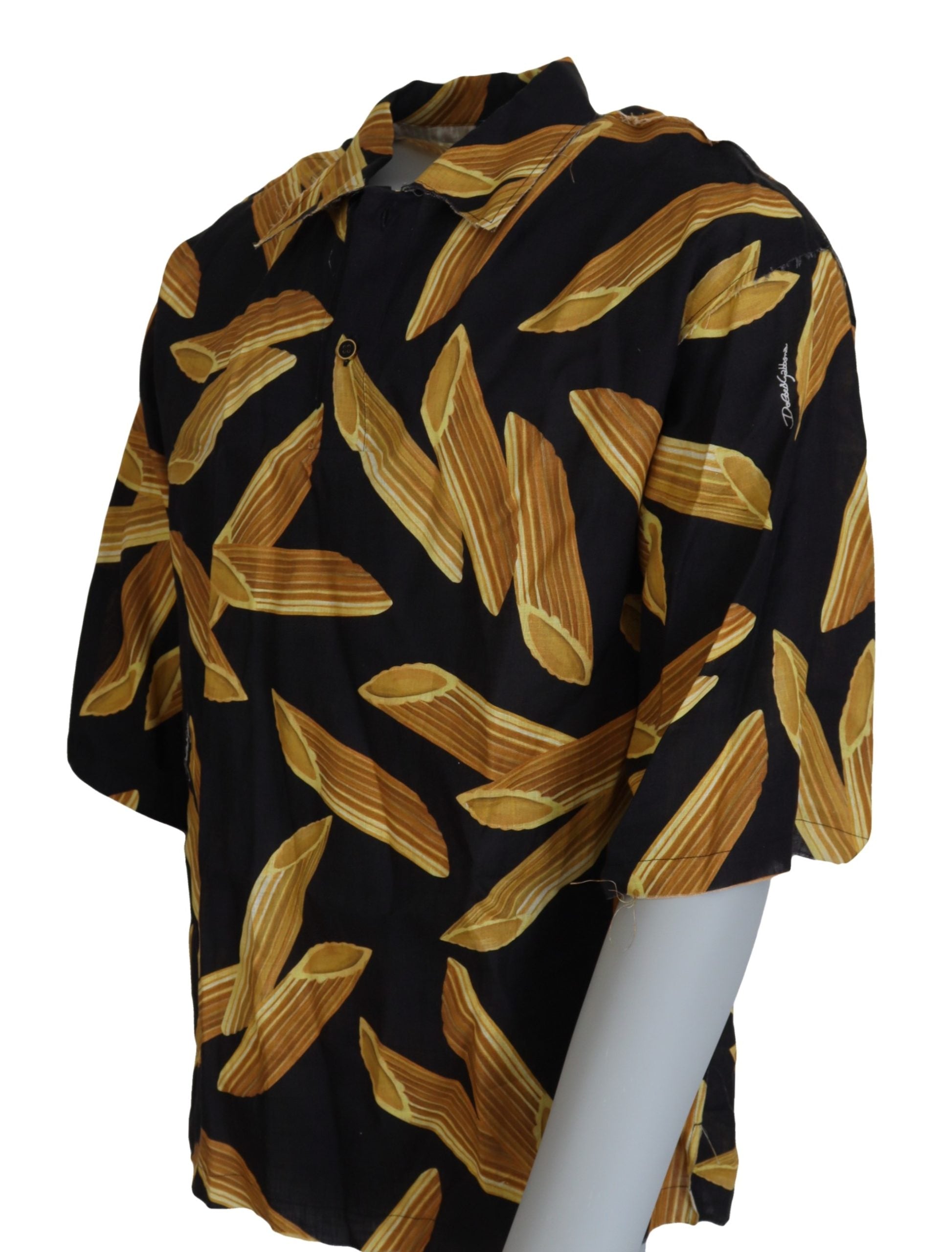 Dolce & Gabbana Schwarzes Leinenhemd mit Penne Rigate-Print
