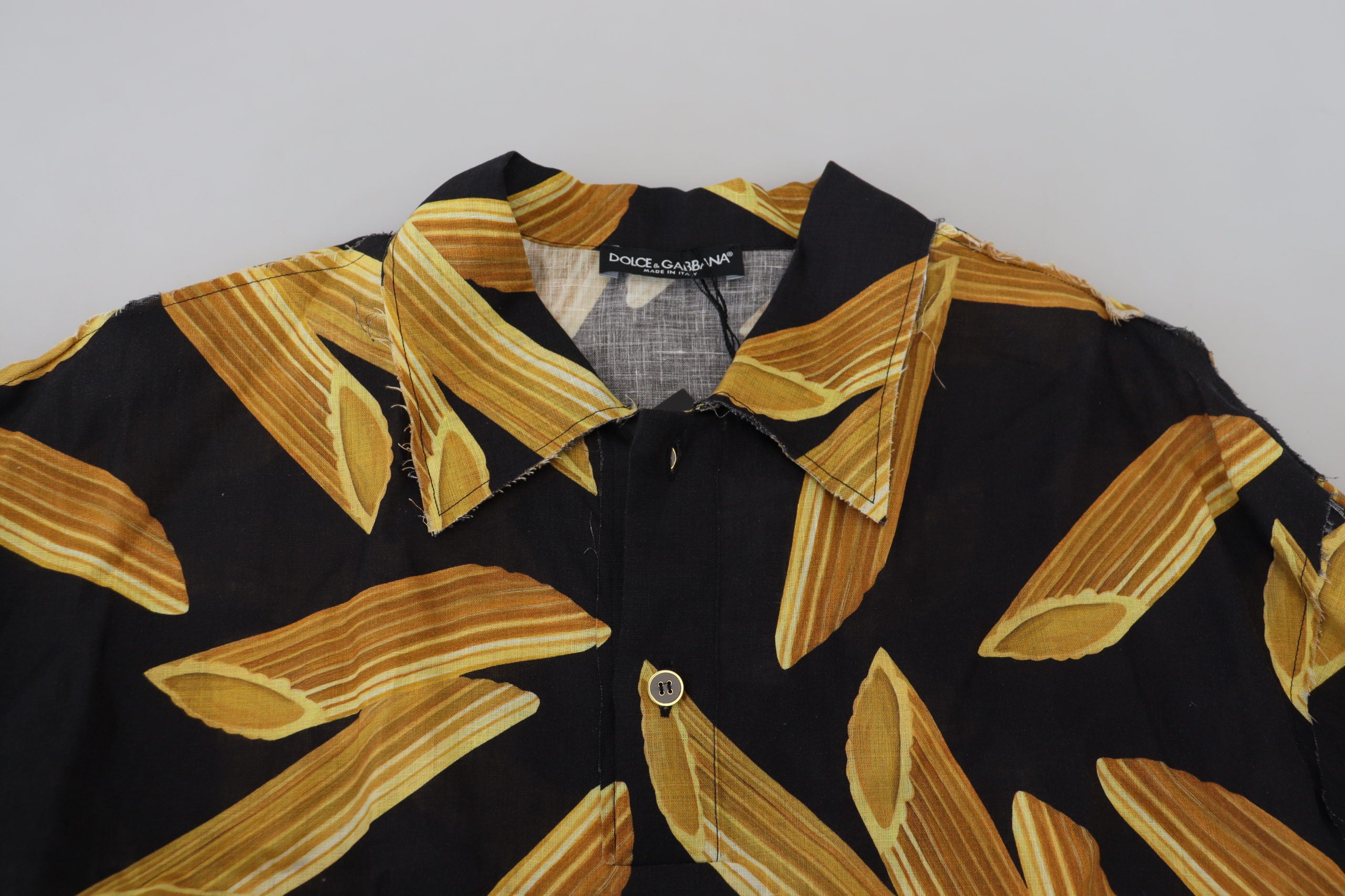 Dolce & Gabbana Schwarzes Leinenhemd mit Penne Rigate-Print