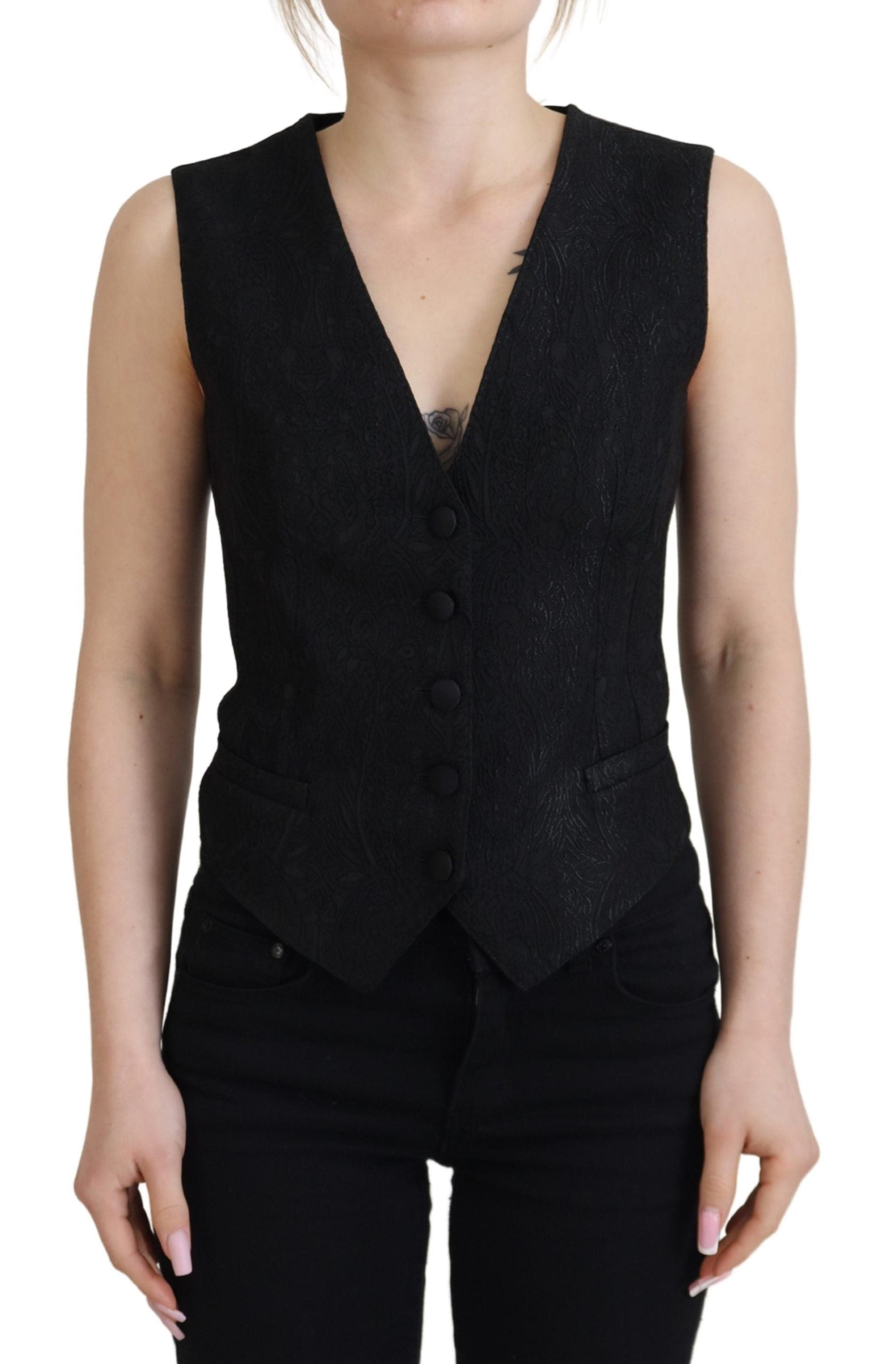 Vestă elegantă Dolce & Gabbana din amestec de mătase neagră