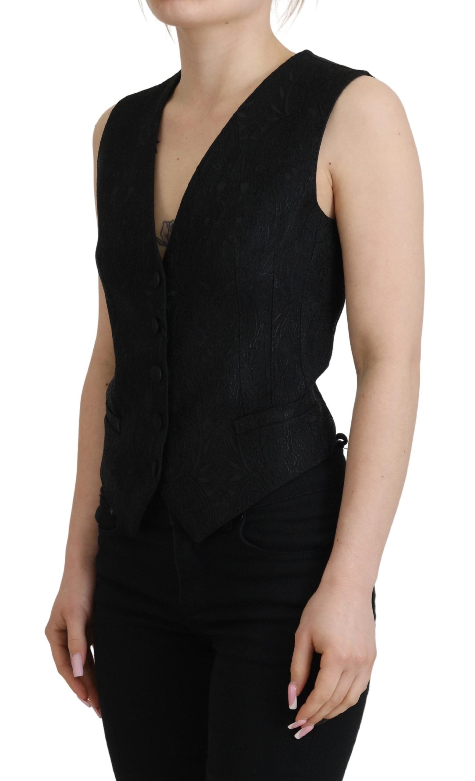 Vestă elegantă Dolce & Gabbana din amestec de mătase neagră