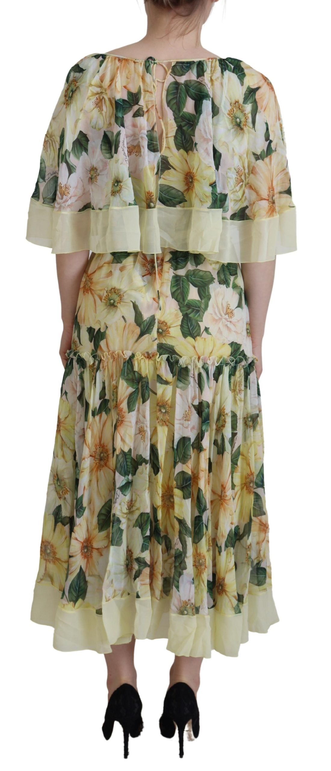 Dolce & Gabbana – Maxikleid aus Seide mit Blumenmuster und Plissee