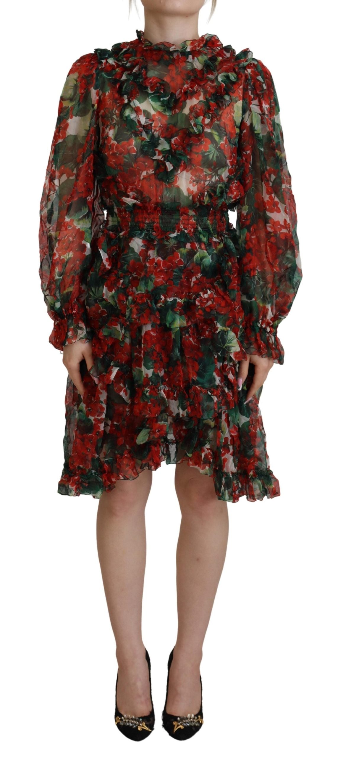 Rochie elegantă din mătase multicoloră, cu linie A, Dolce & Gabbana