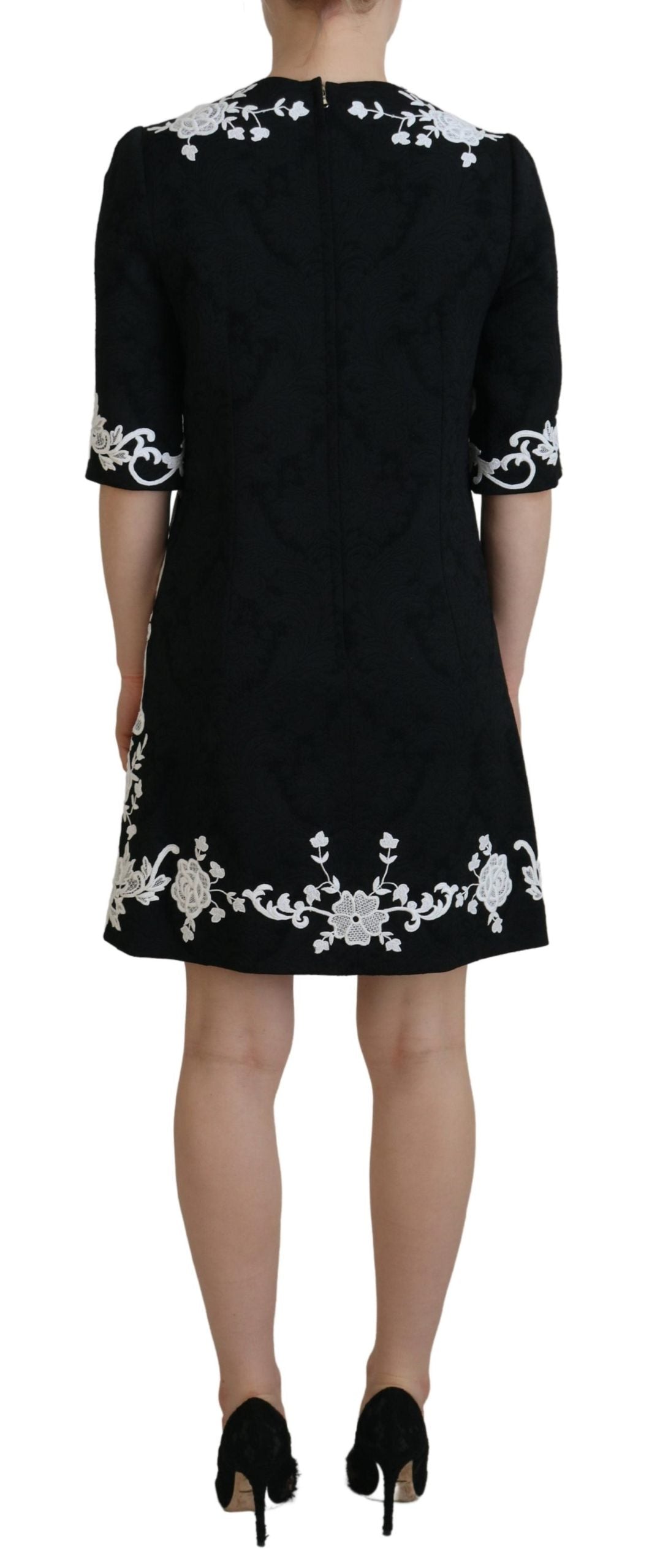 Rochie mini elegantă Dolce & Gabbana neagră, cu model A, și dantelă