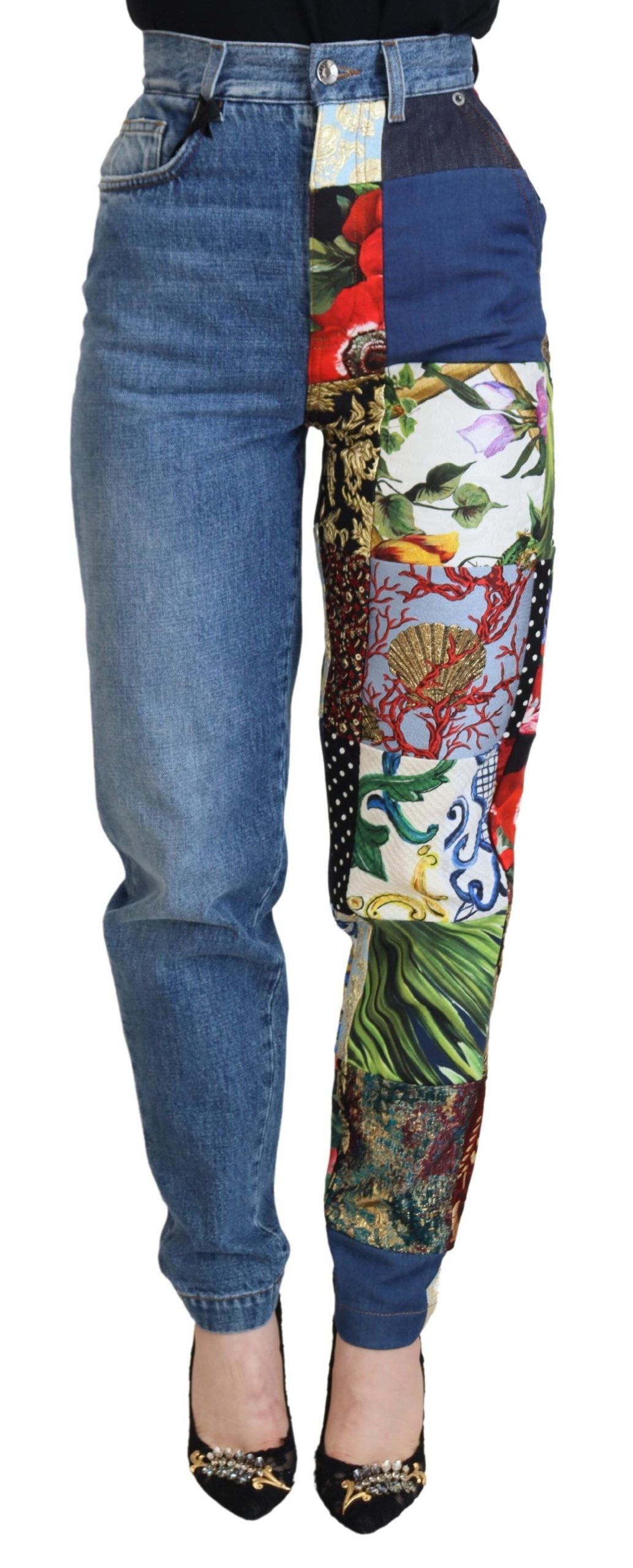 Dolce & Gabbana Patchwork Jacquard Blue Denim Luxusjeans