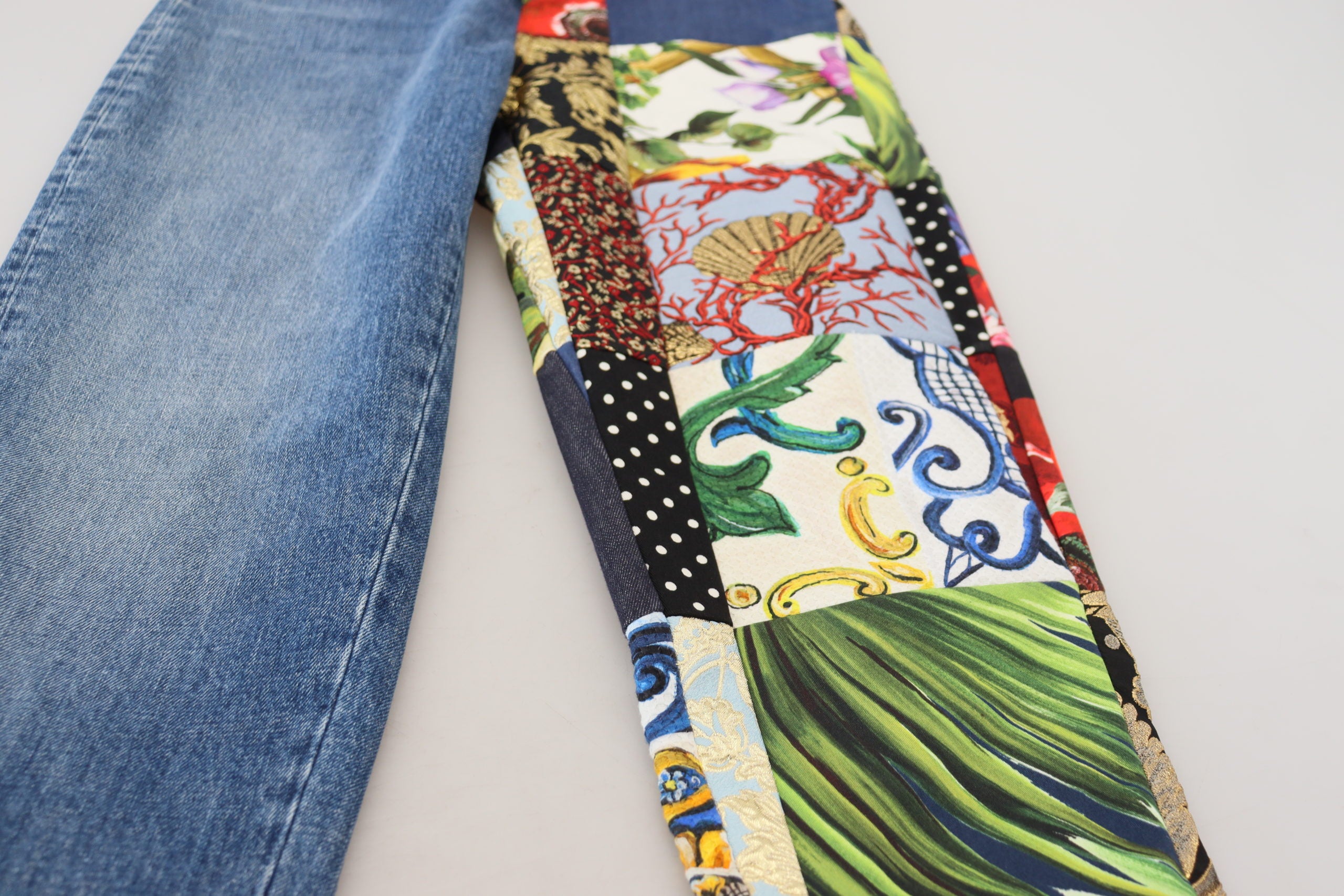 Dolce & Gabbana Patchwork Jacquard Blue Denim Luxusjeans