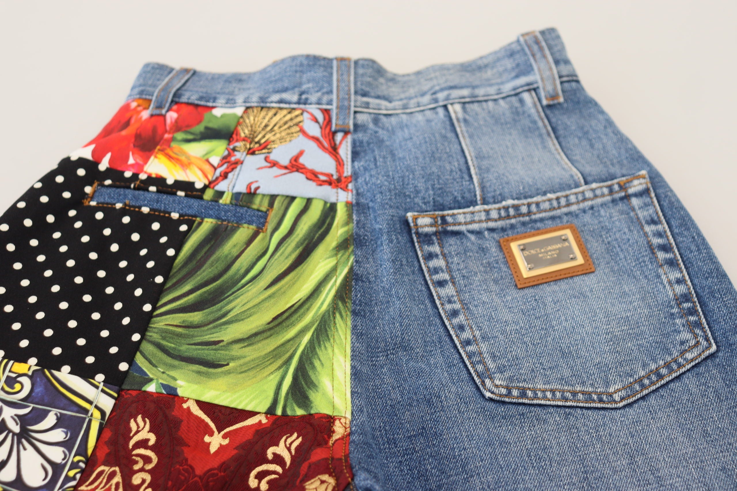 Dolce & Gabbana Patchwork Jacquard Blue Denim Luxusjeans