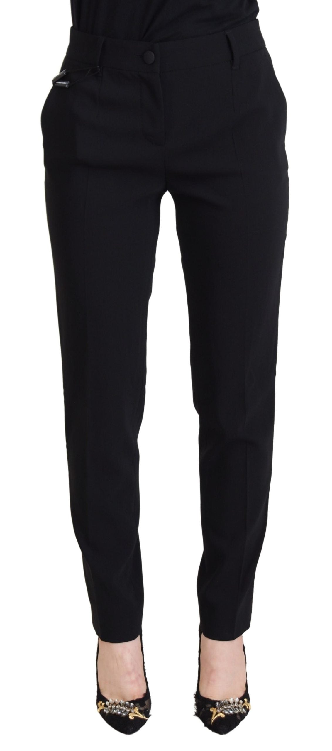 Pantaloni eleganți negri din lână și mătase Dolce & Gabbana