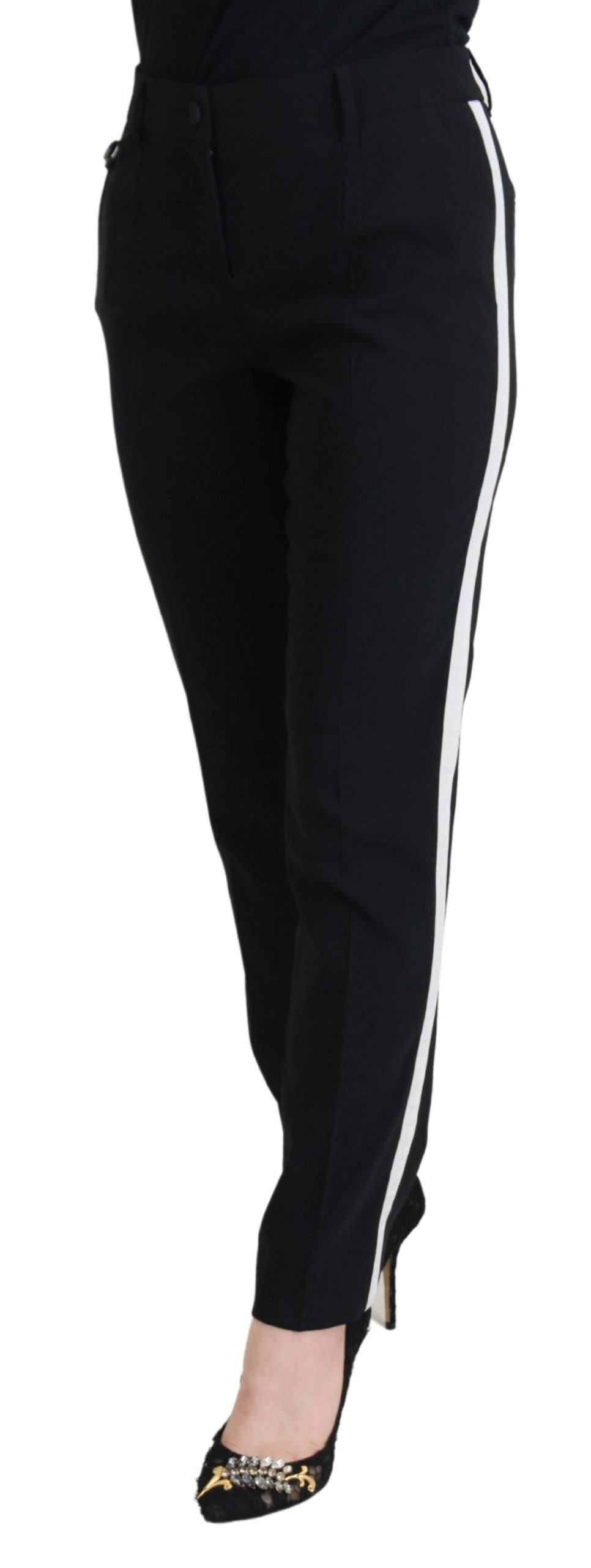 Pantaloni eleganți negri din lână și mătase Dolce & Gabbana