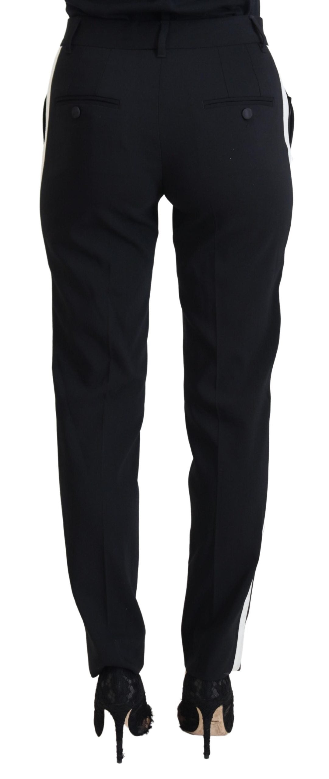 Pantaloni eleganți negri din lână și mătase Dolce & Gabbana