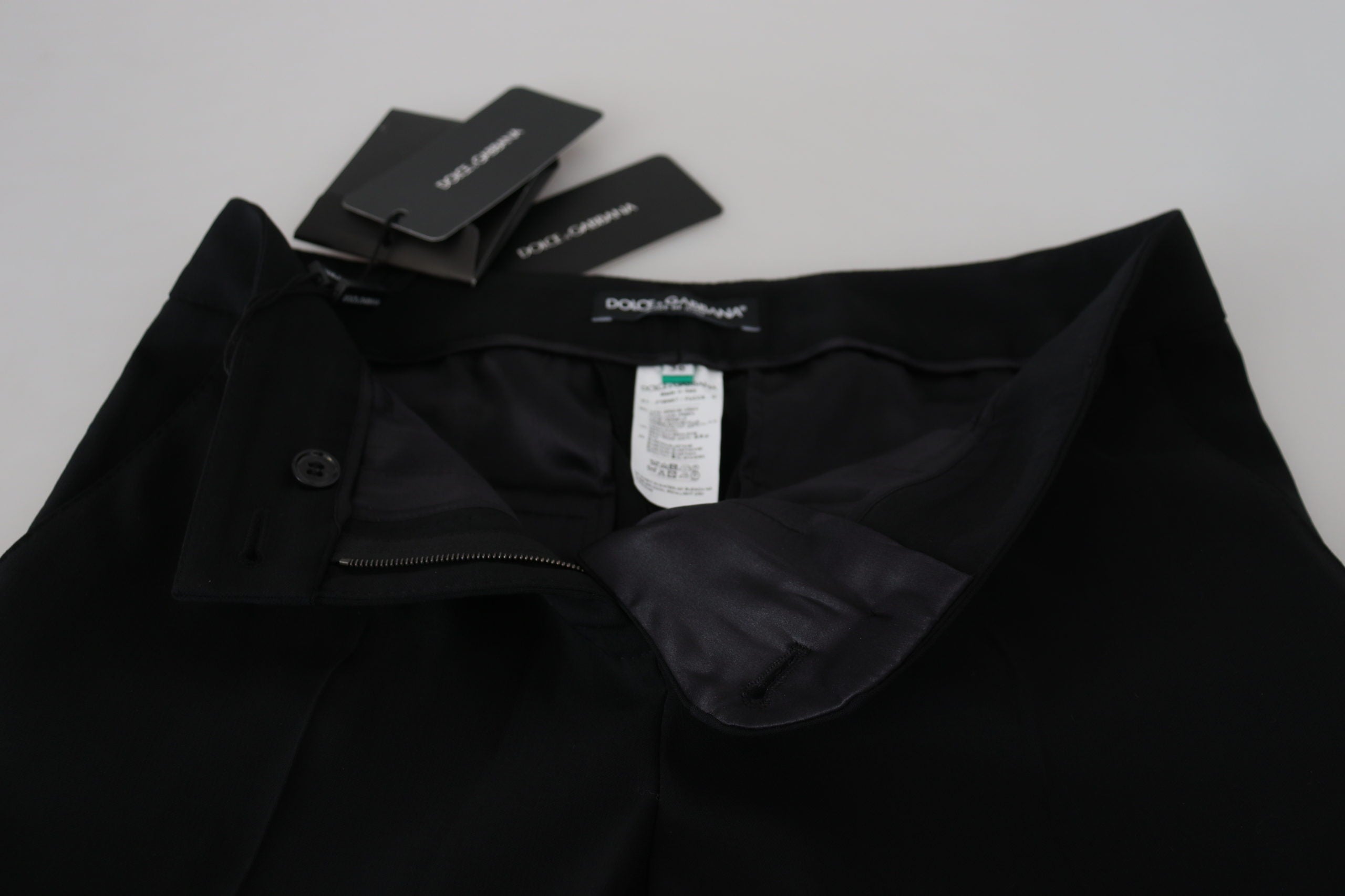 Pantaloni eleganți negri din lână și mătase Dolce & Gabbana