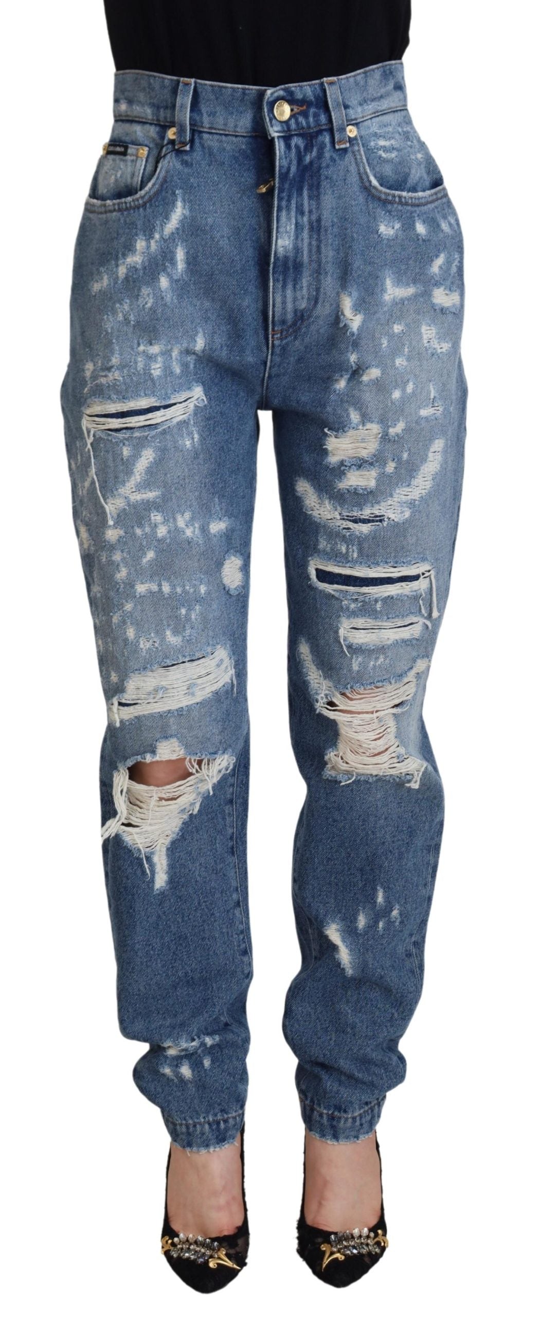 Pantaloni Dolce & Gabbana Chic Tattered Denim - Indigo Essence