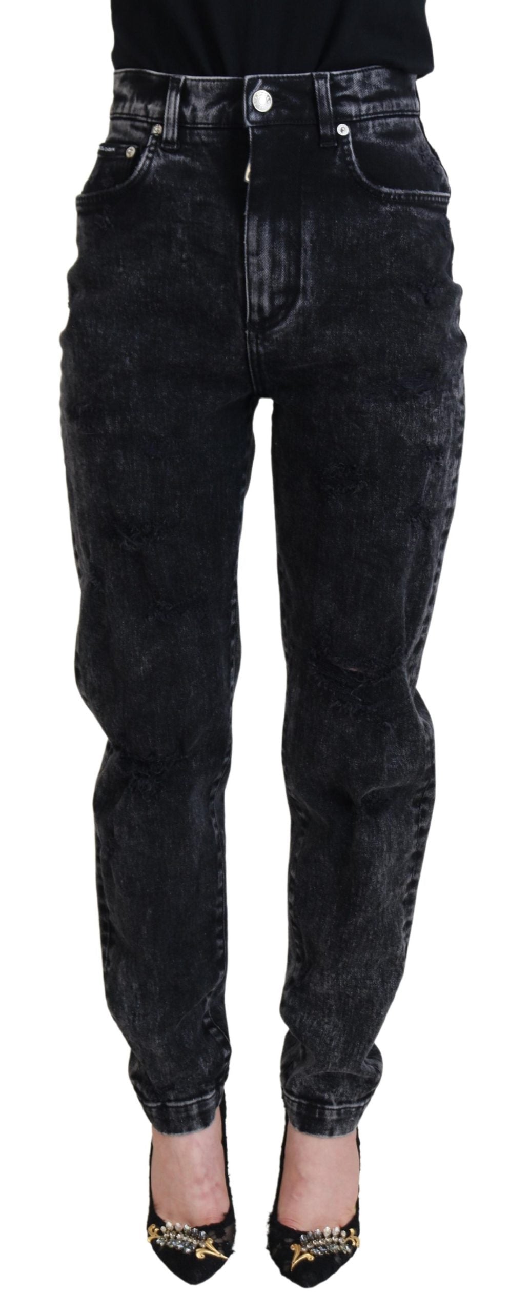 Pantaloni eleganți negri din denim Dolce & Gabbana