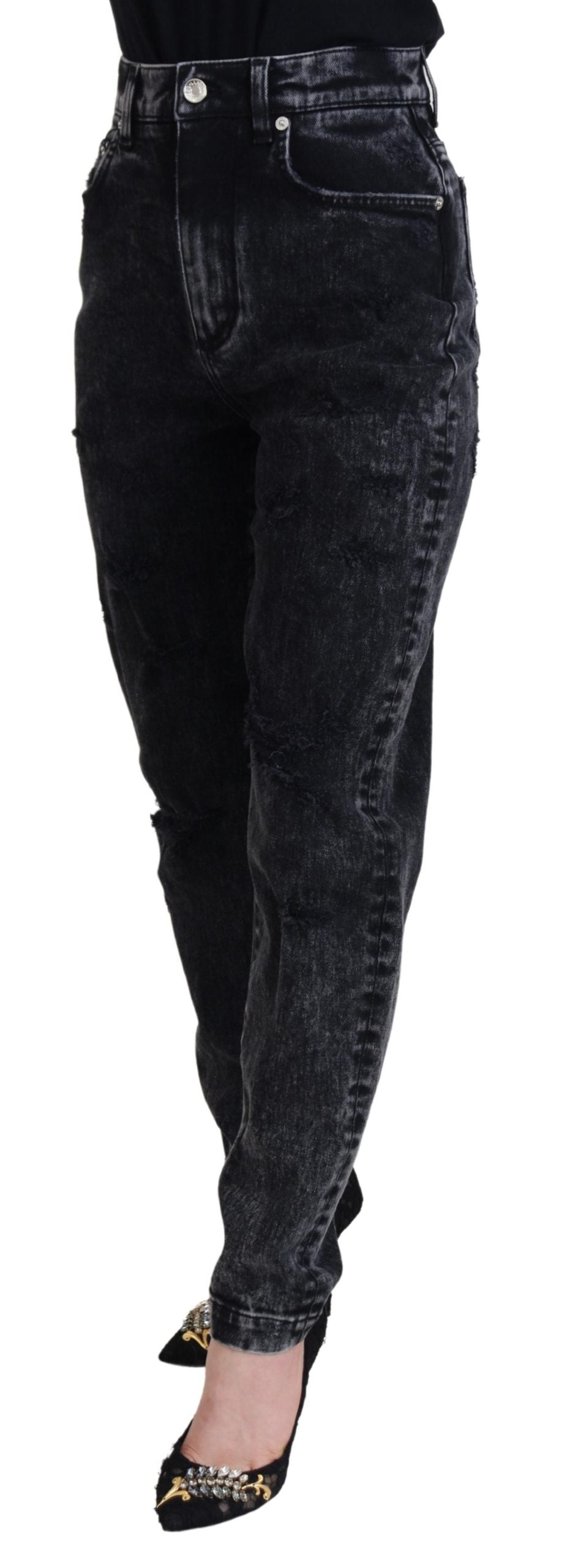 Pantaloni eleganți negri din denim Dolce & Gabbana