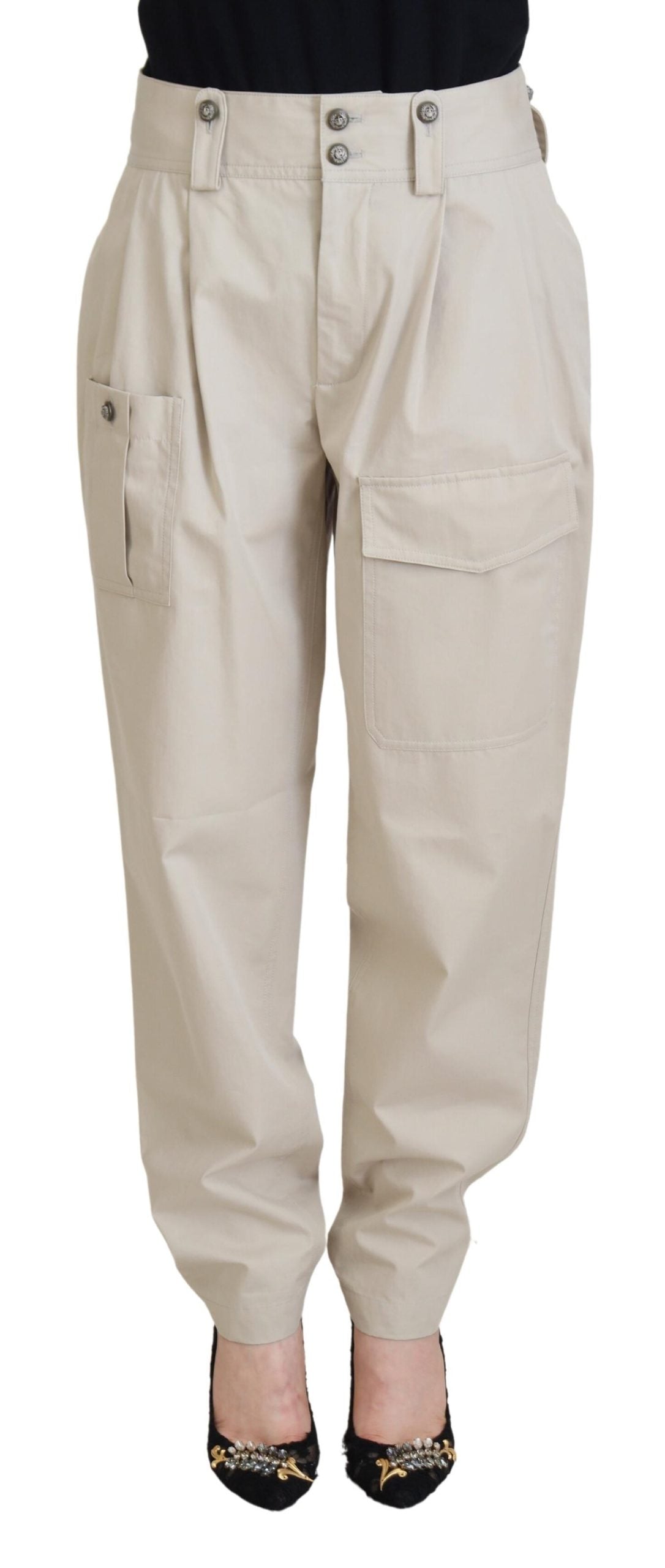 Pantaloni eleganți din bumbac bej Dolce & Gabbana