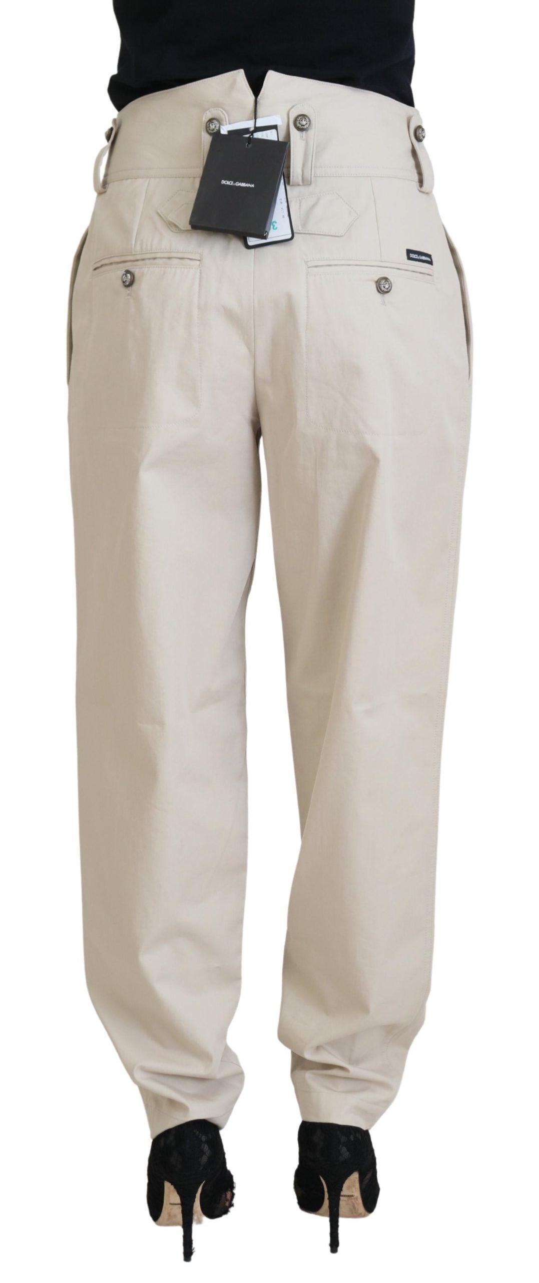 Pantaloni eleganți din bumbac bej Dolce & Gabbana