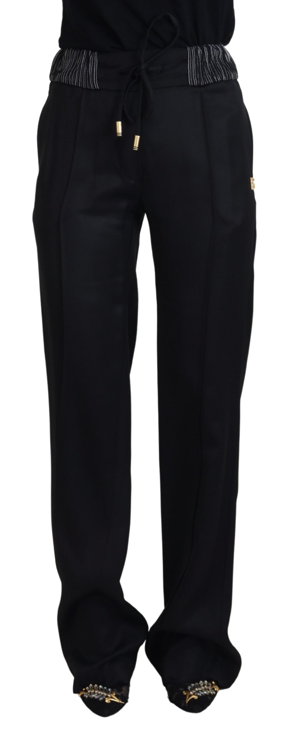 Pantaloni eleganți negri din bumbac Dolce & Gabbana