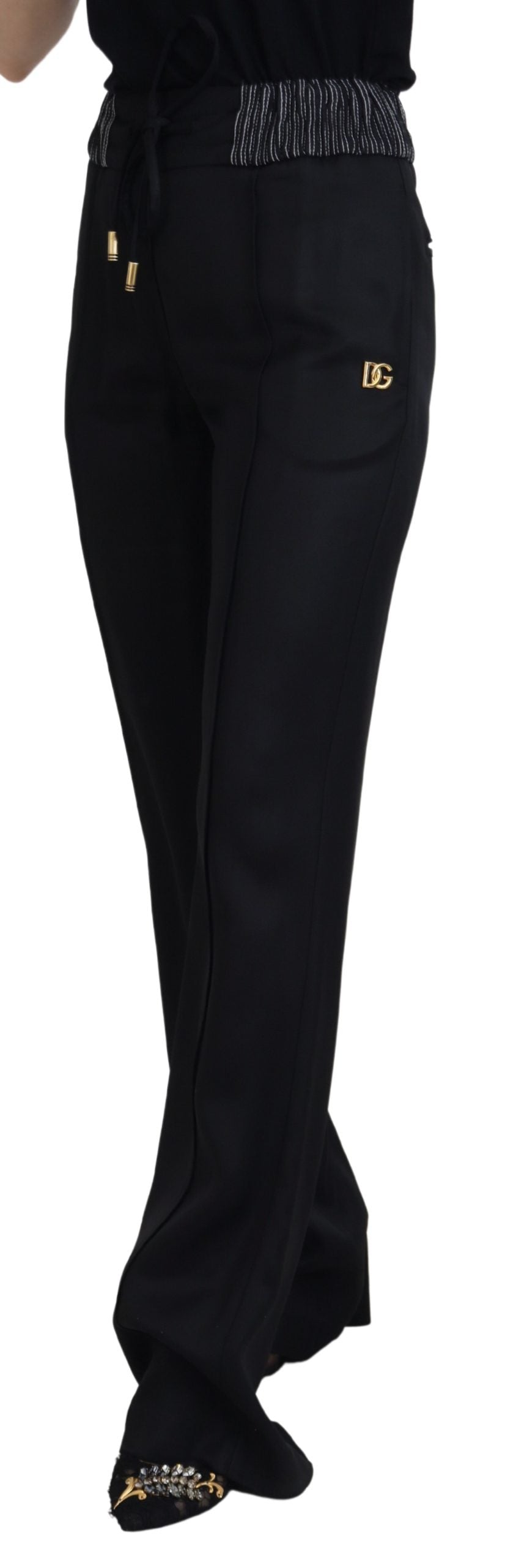 Pantaloni eleganți negri din bumbac Dolce & Gabbana