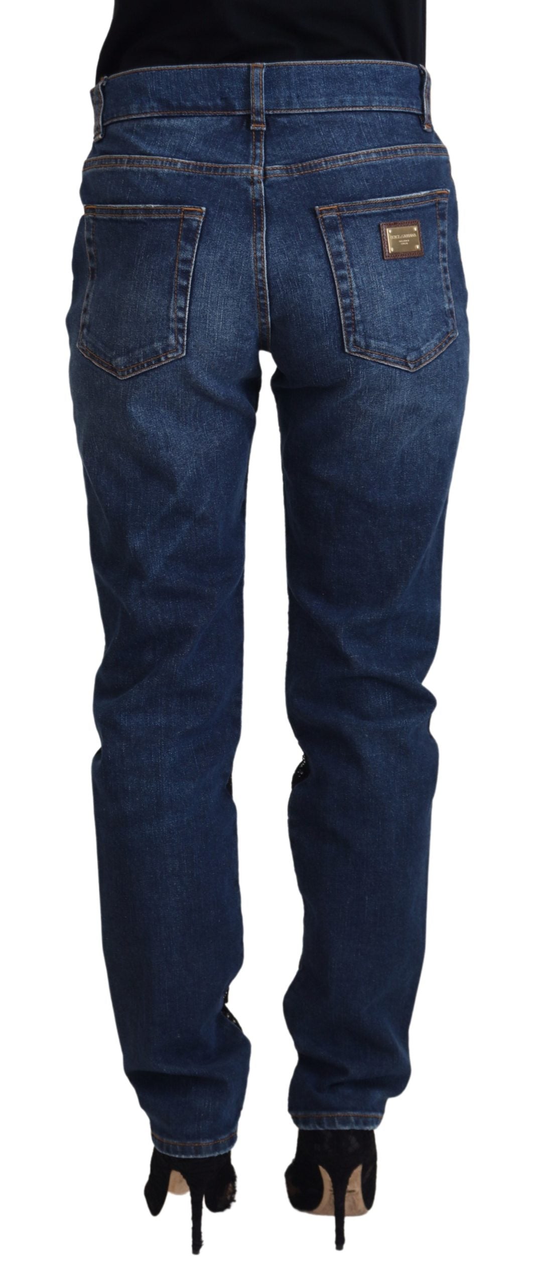 Dolce & Gabbana Bluză elegantă cu dantelă florală în față din denim