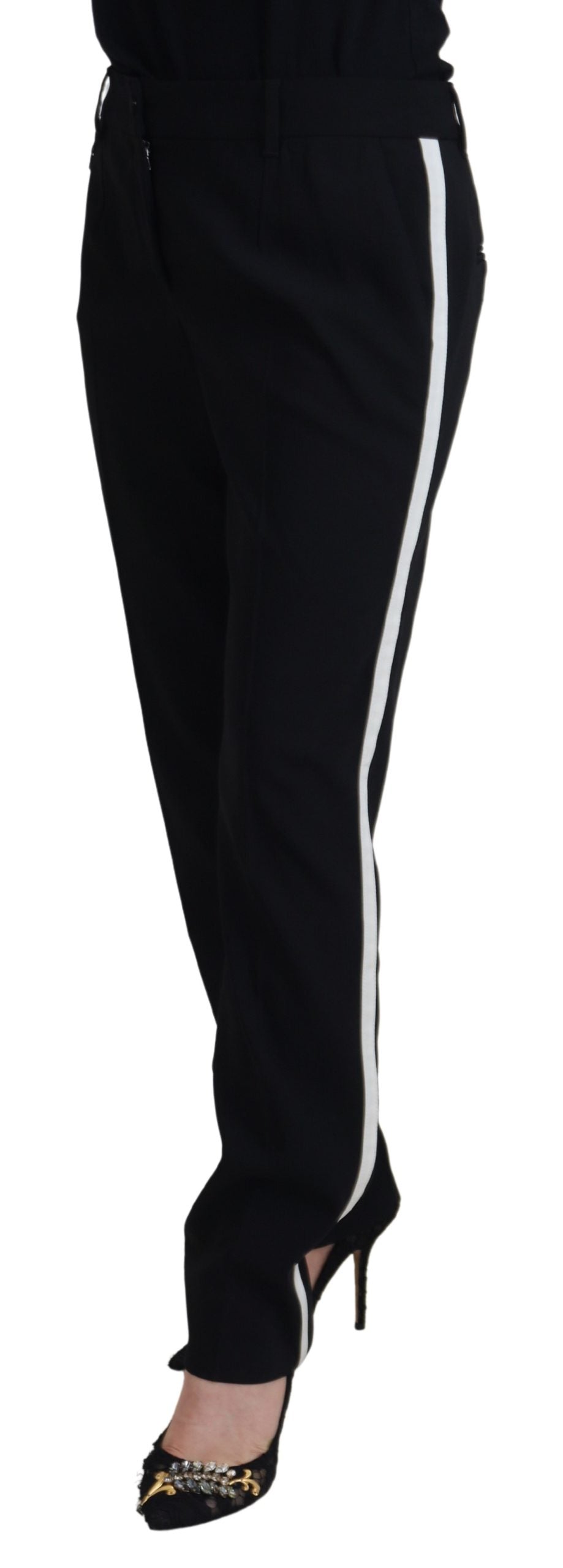 Pantaloni eleganți negri din amestec de lână și mătase Dolce & Gabbana