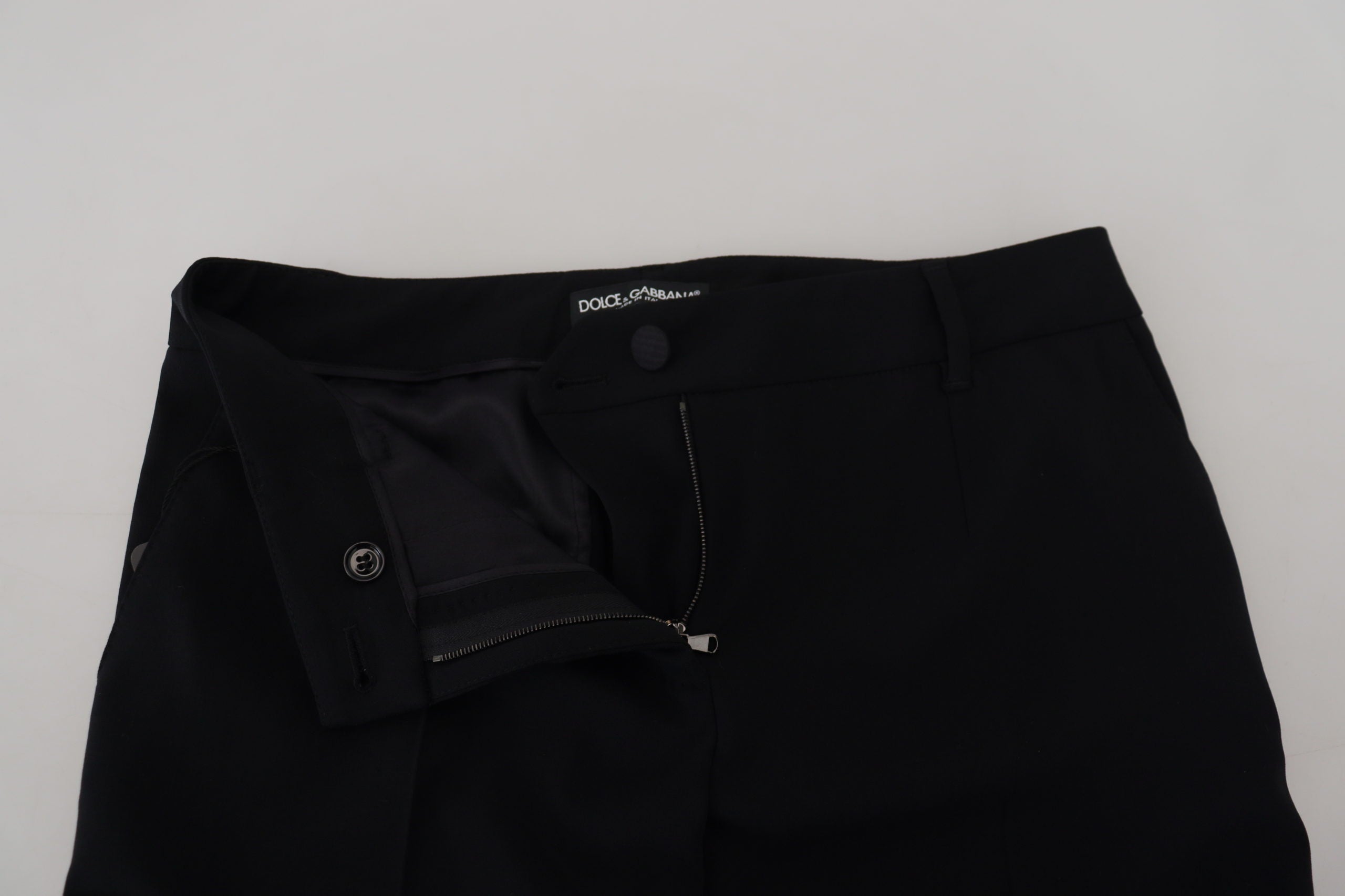 Pantaloni eleganți negri din amestec de lână și mătase Dolce & Gabbana