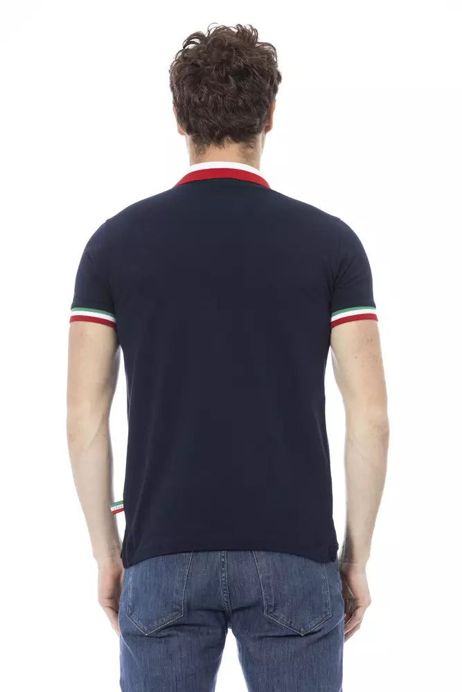 Tricou polo Baldinini Trend albastru din bumbac pentru bărbați