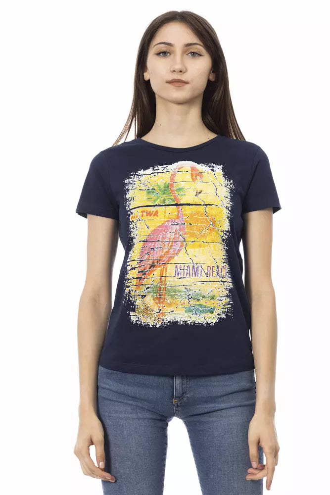 Tricou Trussardi Action albastru din bumbac pentru femei