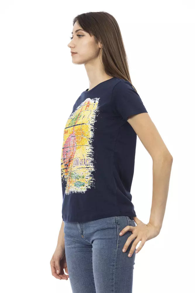Tricou Trussardi Action albastru din bumbac pentru femei