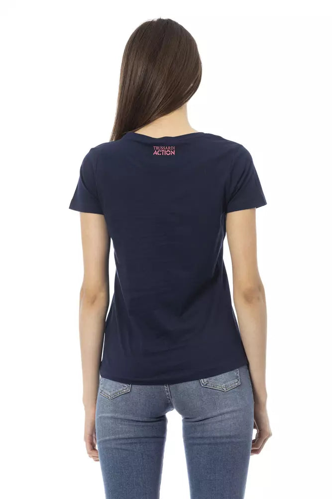Tricou Trussardi Action albastru din bumbac pentru femei