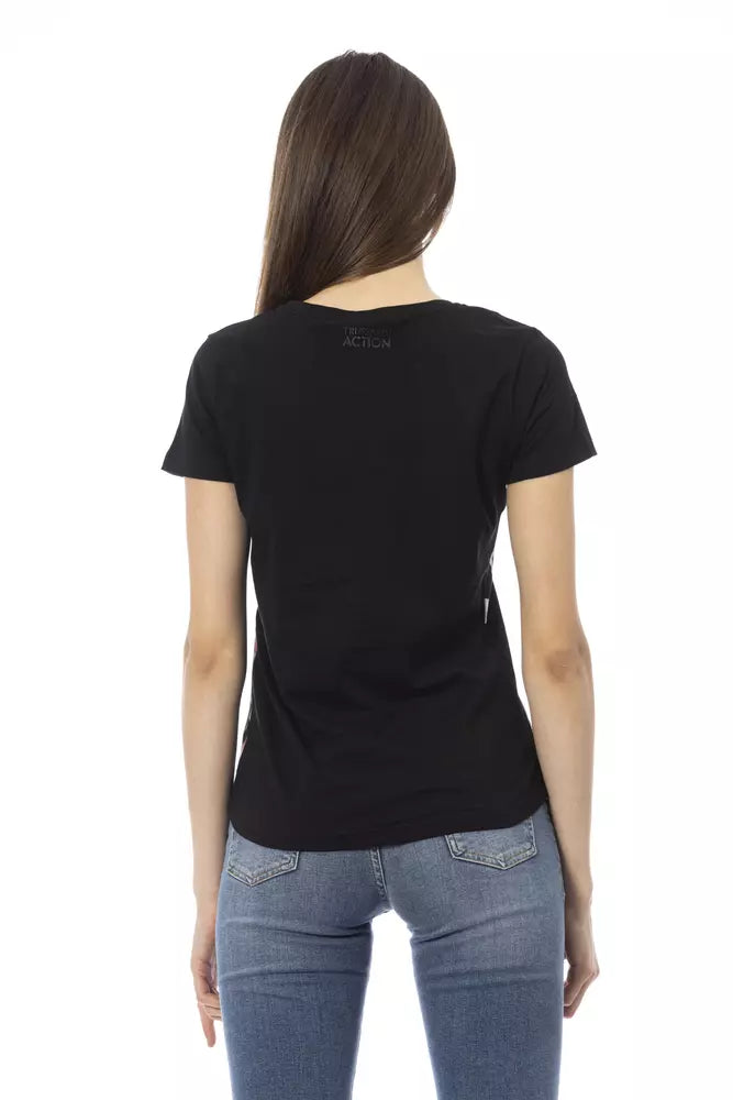 Tricou Trussardi Action Chic negru cu mânecă scurtă și guler rotund