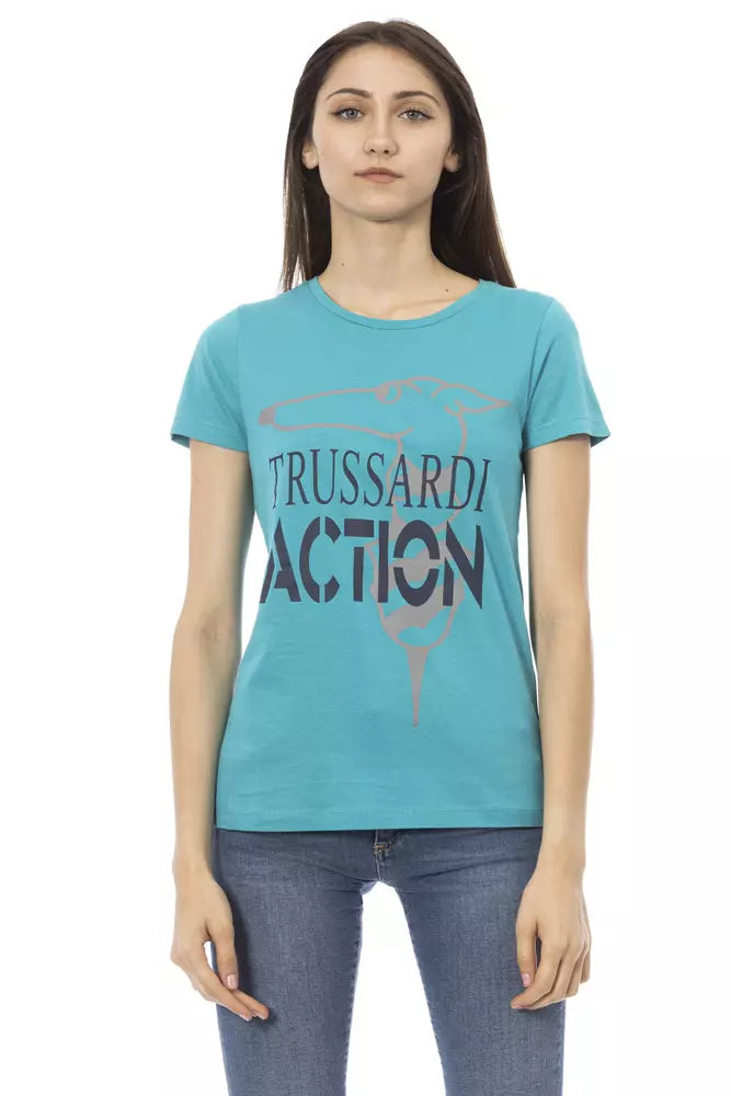 Tricou Trussardi Action albastru deschis din bumbac pentru femei