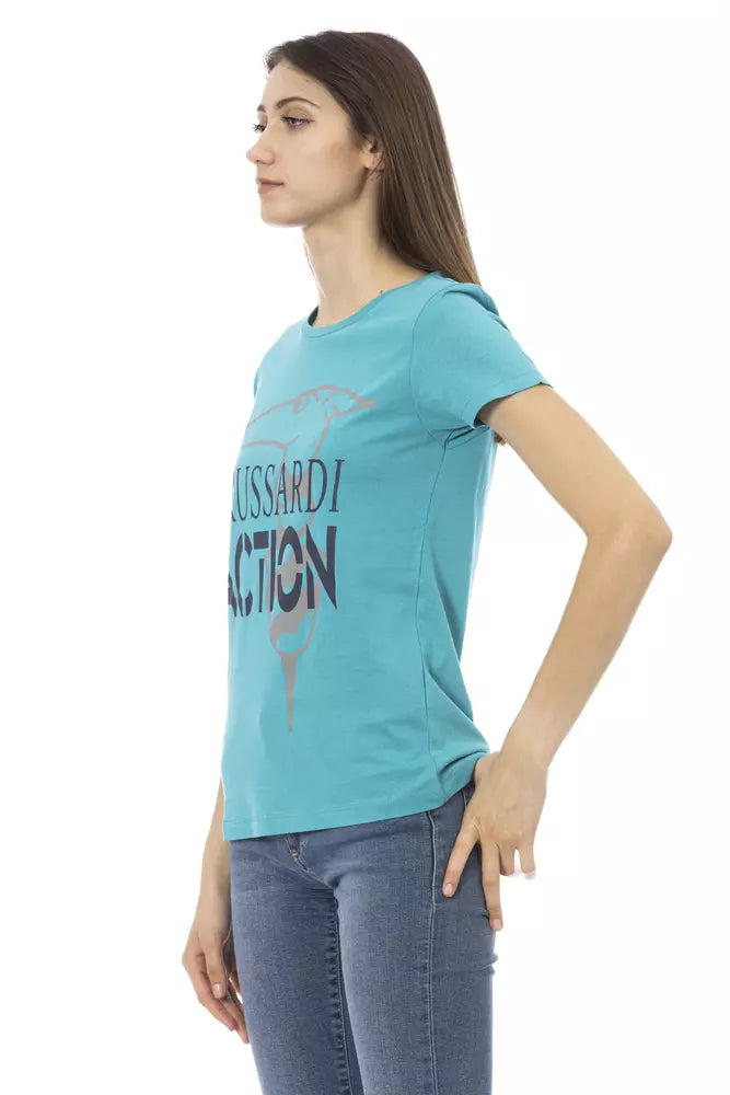 Tricou Trussardi Action albastru deschis din bumbac pentru femei
