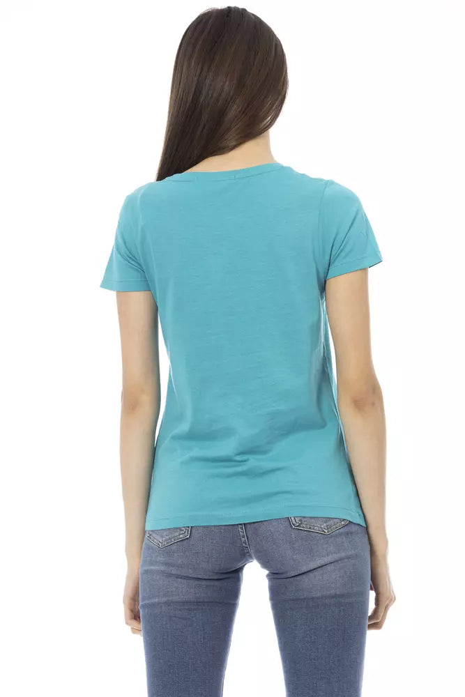 Tricou Trussardi Action albastru deschis din bumbac pentru femei
