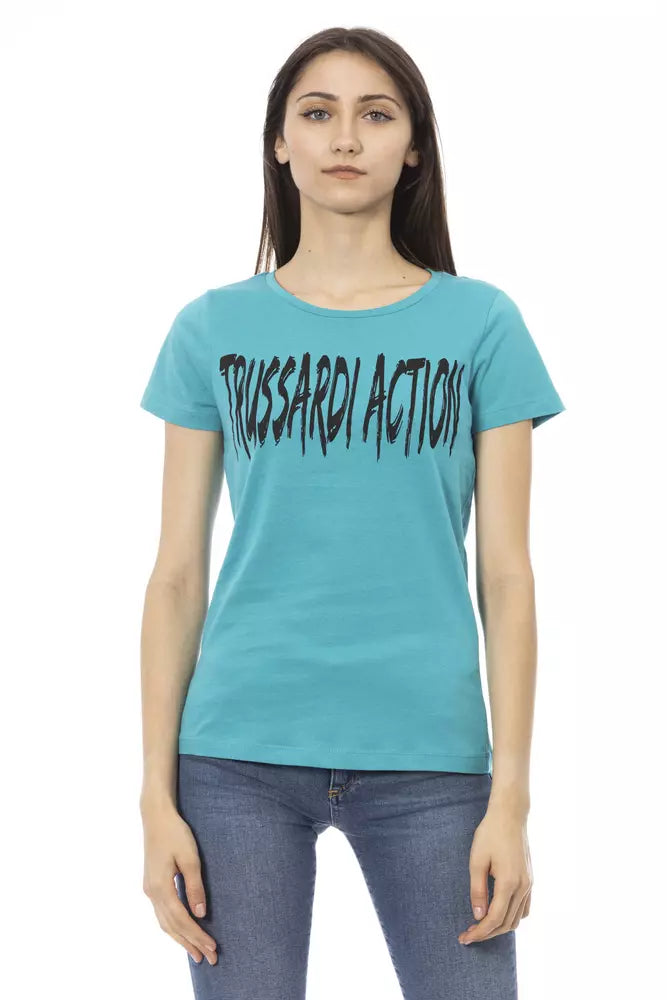 Tricou Trussardi Action albastru deschis din bumbac pentru femei