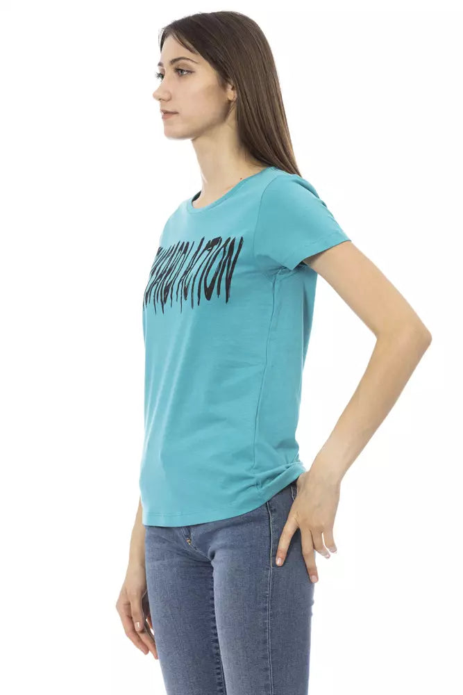 Tricou Trussardi Action albastru deschis din bumbac pentru femei