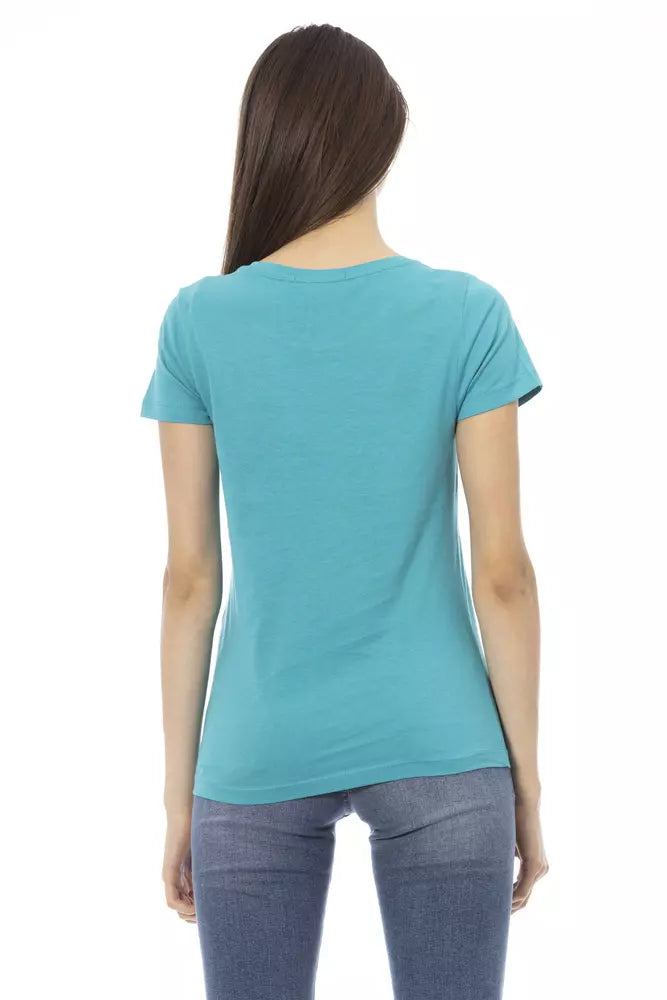 Tricou Trussardi Action albastru deschis din bumbac pentru femei