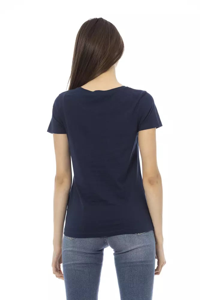 Tricou Trussardi Action albastru din bumbac pentru femei