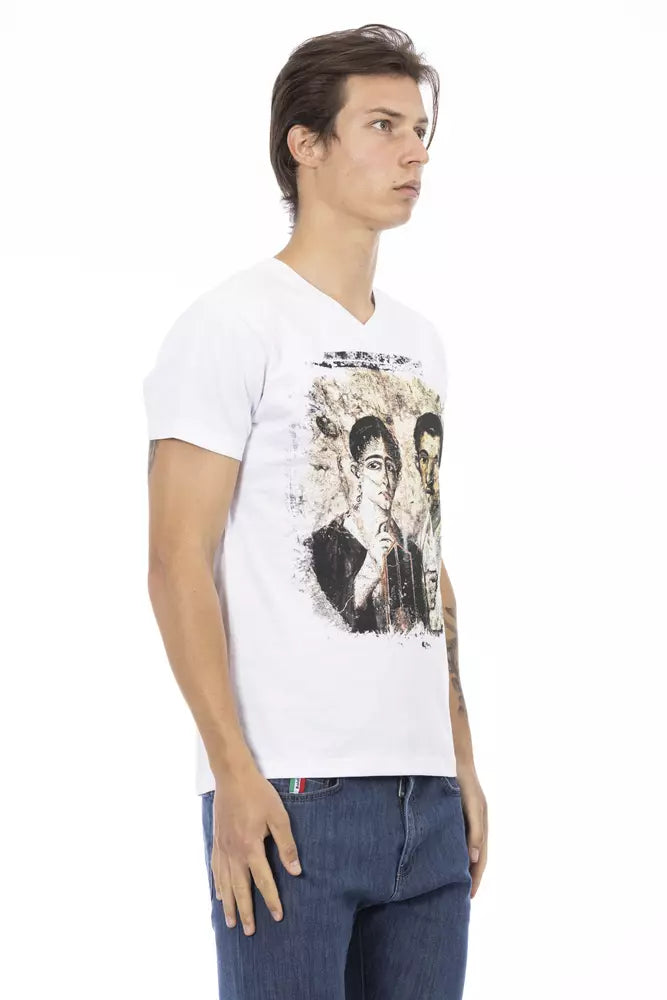 Tricou elegant Trussardi Action cu decolteu în V și imprimeu frontal elegant