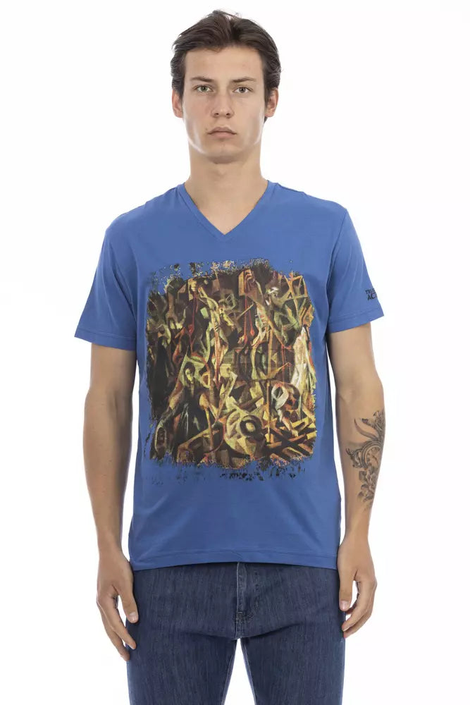 Tricou Trussardi Action albastru din bumbac pentru bărbați