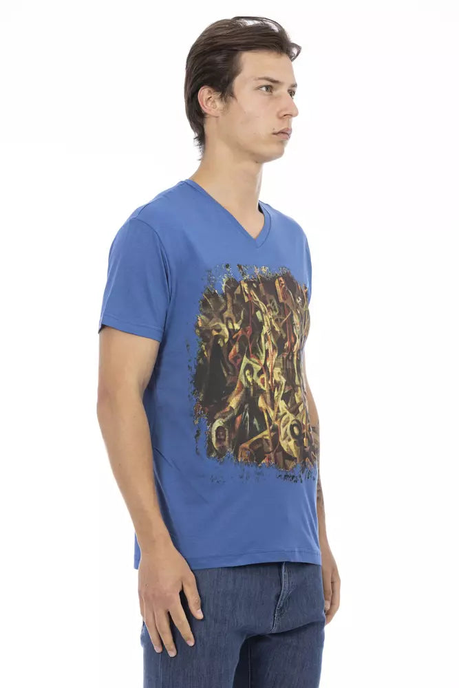 Tricou Trussardi Action albastru din bumbac pentru bărbați