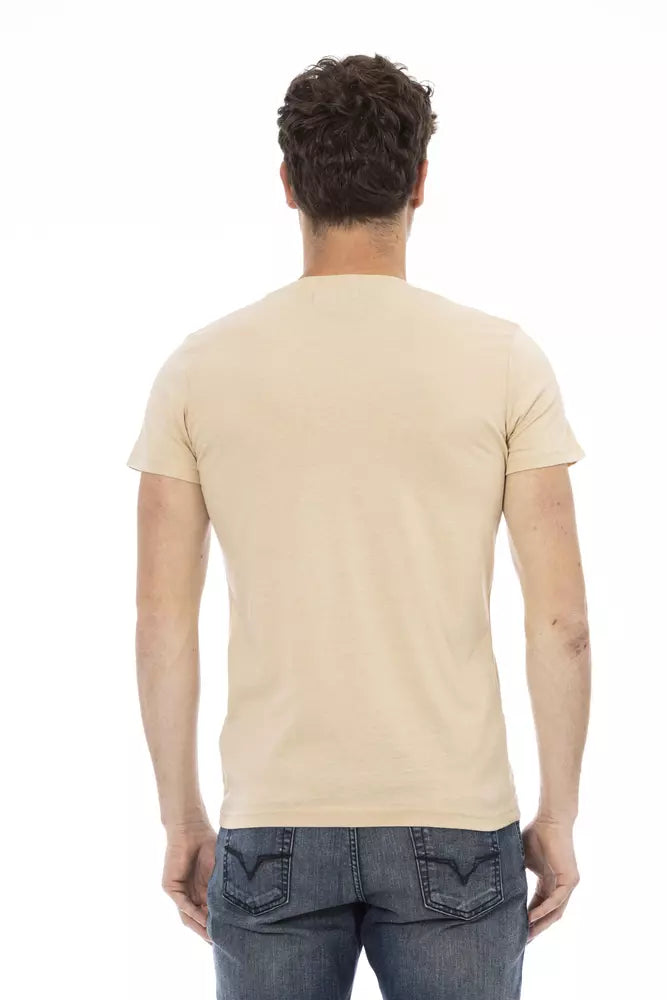 Trussardi Action Beige Cotton Men V-Neck T-Shirt