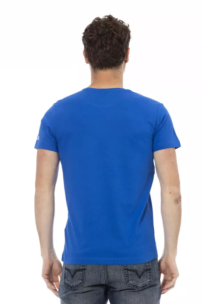 Tricou Trussardi Action albastru din bumbac pentru bărbați