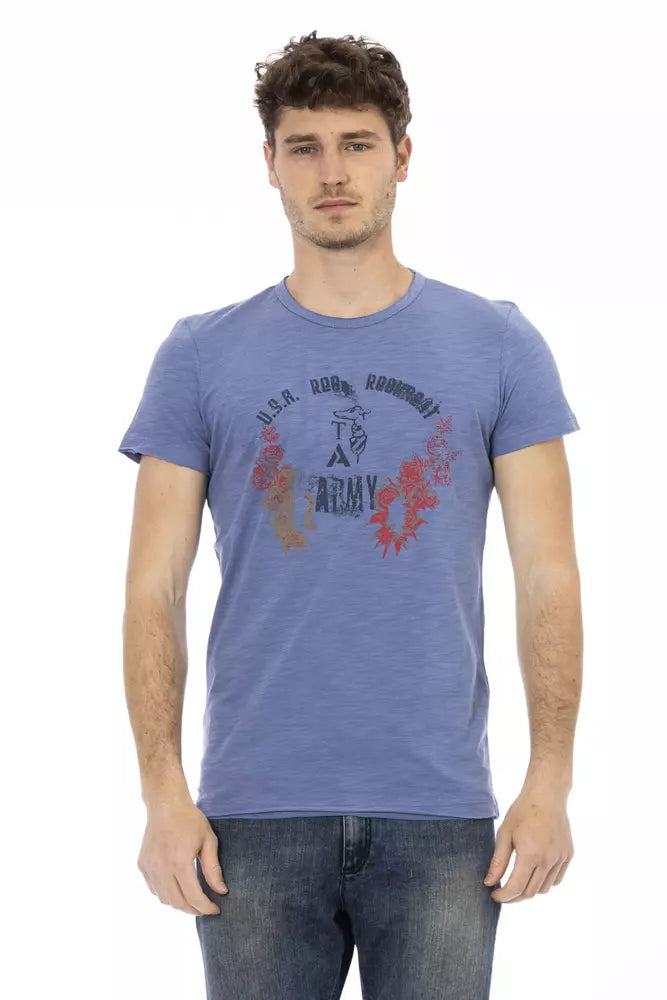 Tricou Trussardi Action albastru din bumbac pentru bărbați